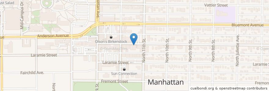Mapa de ubicacion de Tate's on Moro en ایالات متحده آمریکا, کانزاس, Riley County, Manhattan.