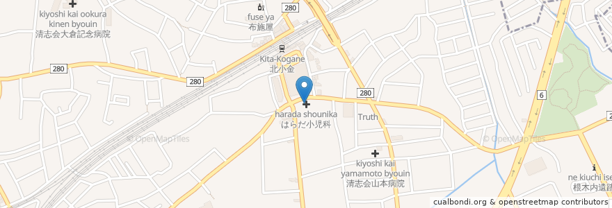 Mapa de ubicacion de はらだ小児科 en Giappone, Prefettura Di Chiba, 松戸市.
