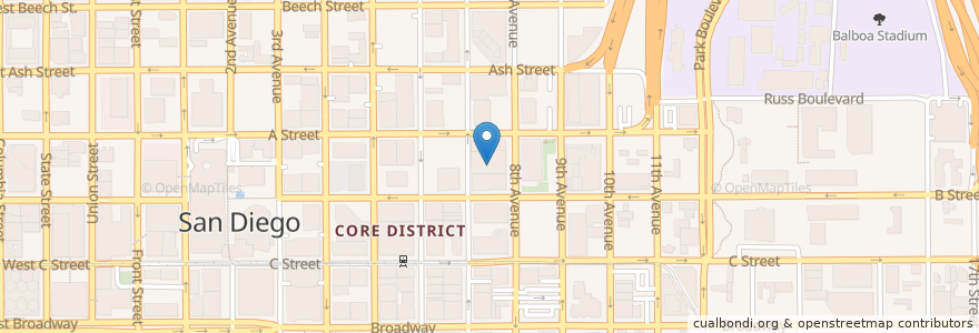 Mapa de ubicacion de Copley Symphony Hall en Vereinigte Staaten Von Amerika, Kalifornien, San Diego County, San Diego.