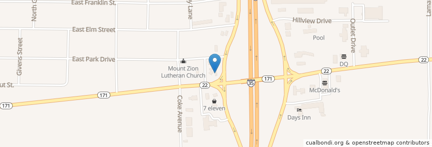 Mapa de ubicacion de Mobil en 美利坚合众国/美利堅合眾國, 得克萨斯州 / 德克薩斯州 / 德薩斯州, Hill County, Hillsboro.