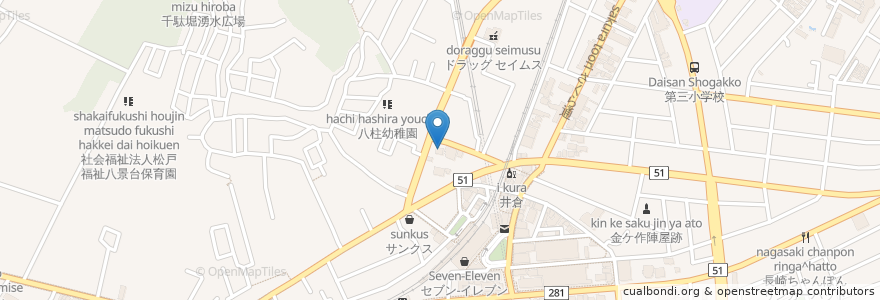 Mapa de ubicacion de 門前町会集会所 en 일본, 지바현, 松戸市.
