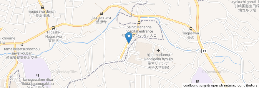 Mapa de ubicacion de みずほ銀行マリアンナ医大前出張所 en 日本, 神奈川縣, 川崎市, 多摩区.