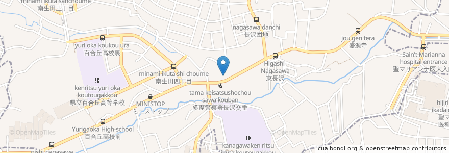 Mapa de ubicacion de セレサ川崎農業協同組合 長沢支店 en ژاپن, 神奈川県, 川崎市, 多摩区.