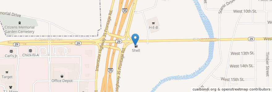 Mapa de ubicacion de Shell en 미국, 텍사스, Williamson County, Georgetown.