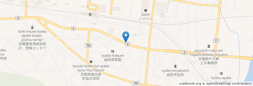 Mapa de ubicacion de 馳走　天じん en Japonya, 京都府, 綾部市.