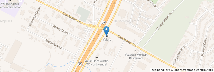 Mapa de ubicacion de Valero en Amerika Birleşik Devletleri, Teksas, Travis County, Austin.