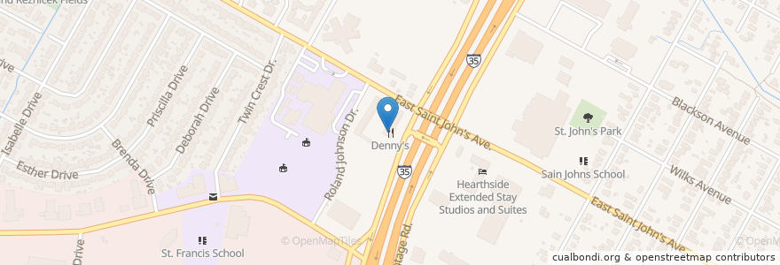 Mapa de ubicacion de Denny's en Estados Unidos Da América, Texas, Travis County, Austin.