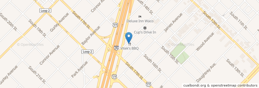 Mapa de ubicacion de Vitek's BBQ en 미국, 텍사스, Mclennan County, Waco.