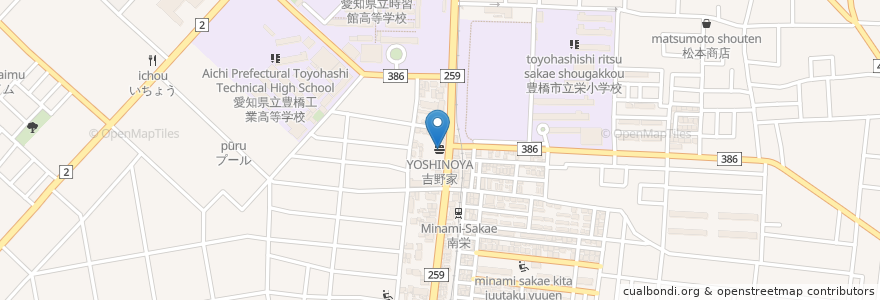 Mapa de ubicacion de 吉野家 en Japão, 愛知県, 豊橋市.