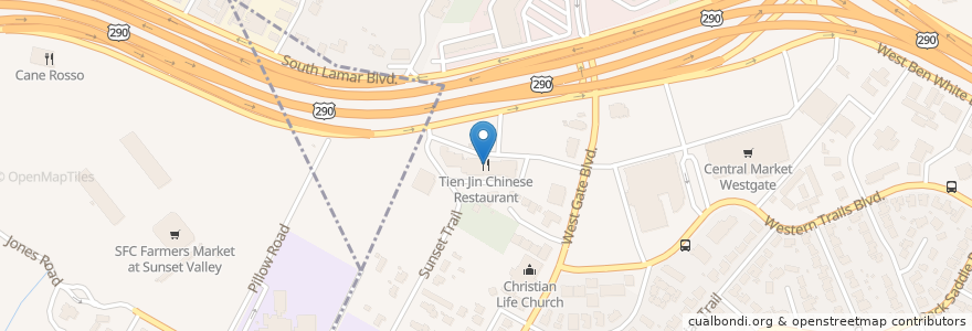 Mapa de ubicacion de Tien Jin Chinese Restaurant en Соединённые Штаты Америки, Техас, Travis County, Остин.