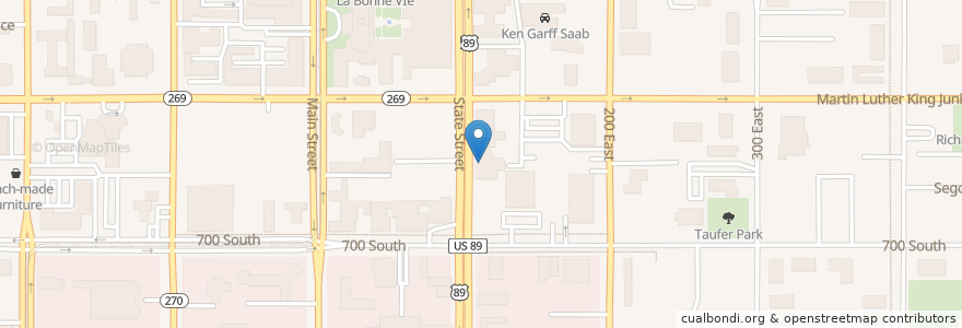 Mapa de ubicacion de The Bayou en アメリカ合衆国, ユタ州, Salt Lake County, Salt Lake City.