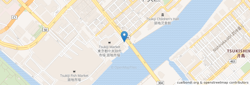 Mapa de ubicacion de 勝どき橋西詰公衆便所 en Japón, Tokio, Chuo.