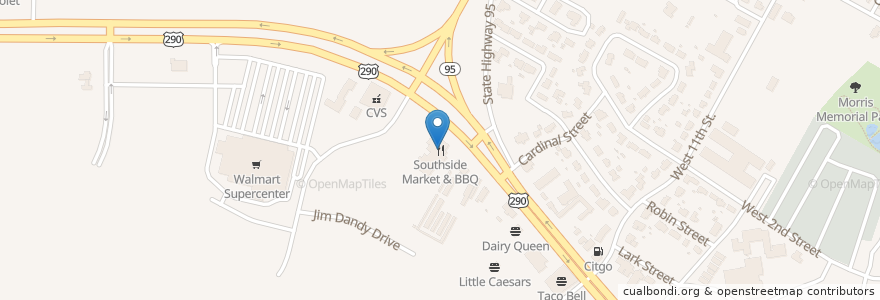 Mapa de ubicacion de Southside Market & BBQ en Stati Uniti D'America, Texas, Elgin, Bastrop County.
