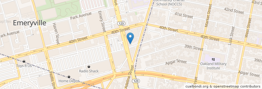 Mapa de ubicacion de Wally's Cafe en Vereinigte Staaten Von Amerika, Kalifornien, Alameda County, Emeryville, Oakland.
