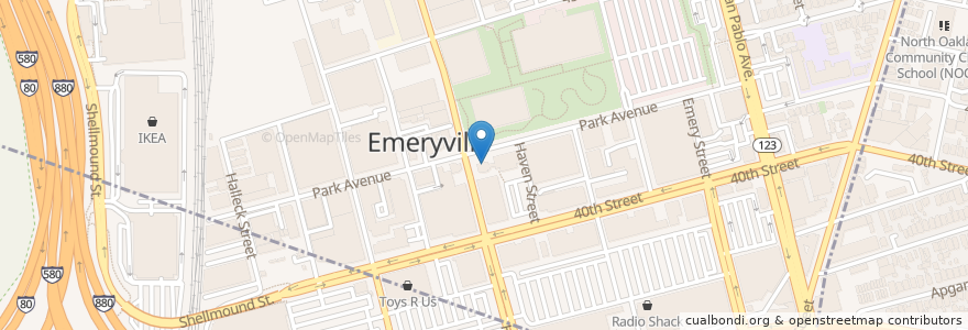 Mapa de ubicacion de Emeryville City Hall en الولايات المتّحدة الأمريكيّة, كاليفورنيا, مقاطعة ألاميدا (كاليفورنيا), Emeryville.