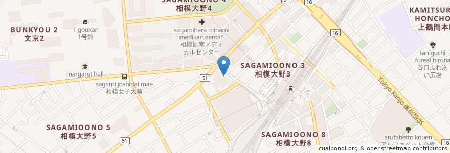 Mapa de ubicacion de きらぼし銀行 相模大野支店 en Japonya, 神奈川県, 相模原市, 南区.