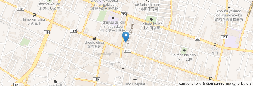 Mapa de ubicacion de い志井 本店 en Jepun, 東京都, 調布市.