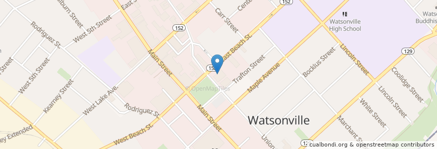 Mapa de ubicacion de Cabrillo College Watsonville Center en アメリカ合衆国, カリフォルニア州, Santa Cruz County, Watsonville.