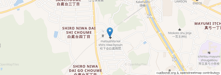 Mapa de ubicacion de 松下会白庭病院 en Japan, 奈良県, 生駒市.