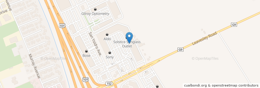 Mapa de ubicacion de Auntie Anne's Soft Pretzels en 미국, 캘리포니아주, Santa Clara County, Gilroy.