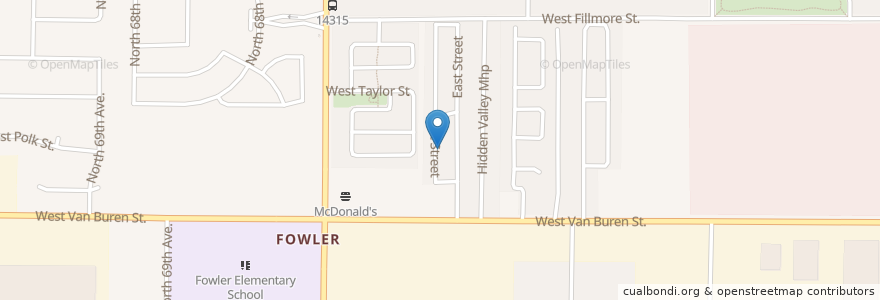 Mapa de ubicacion de Hidden Acres Mobile Home Park en ایالات متحده آمریکا, آریزونا, Maricopa County, Phoenix.