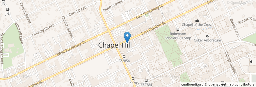 Mapa de ubicacion de Benny Cappella's en 미국, 노스캐롤라이나, Orange County, Chapel Hill.
