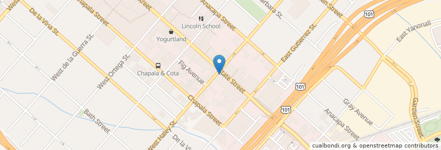 Mapa de ubicacion de Uncle Rocco's NY Pizza en Amerika Birleşik Devletleri, Kaliforniya, Santa Barbara County, Santa Barbara.
