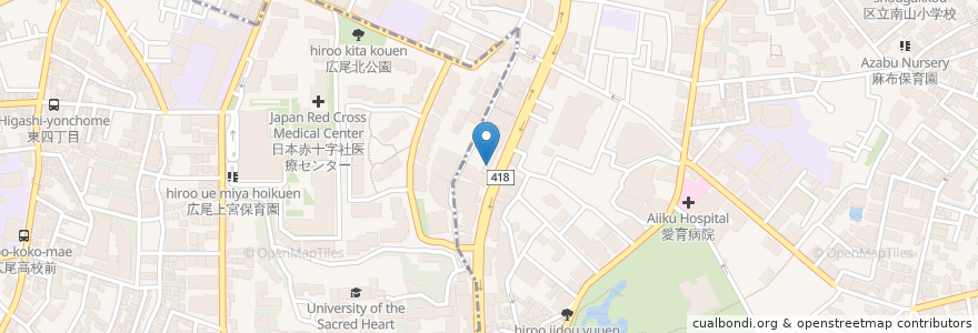 Mapa de ubicacion de 私立広尾学園高等学校 (Hiroo Gakuen Senior High School) en Giappone, Tokyo, Minato, 広尾.