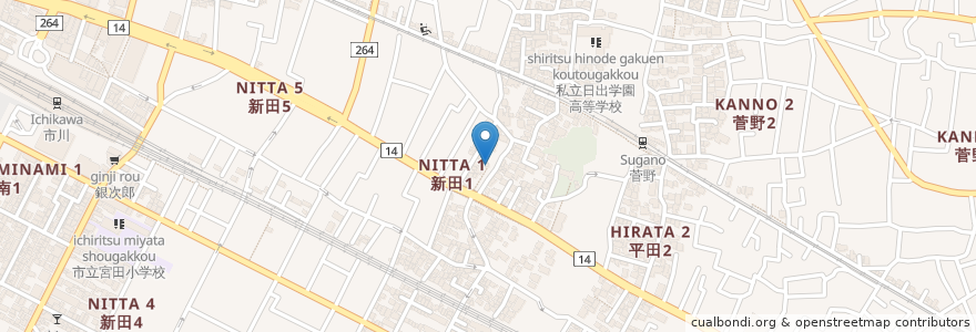Mapa de ubicacion de 新田胡録神社 en Япония, Тиба, 市川市.