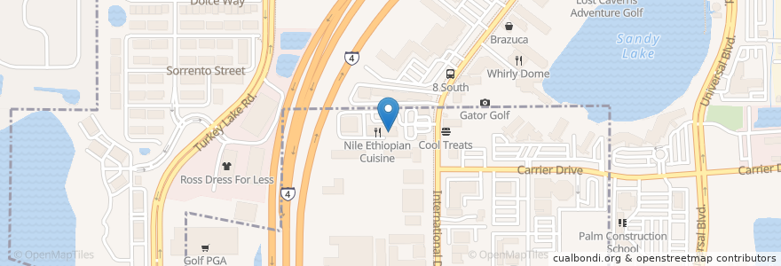 Mapa de ubicacion de Crazy Grill Brazilian Steakhouse en Amerika Syarikat, Florida, Orange County, Orlando.