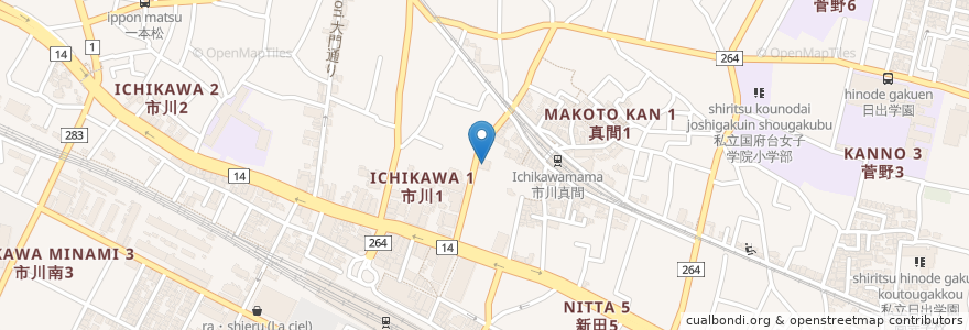 Mapa de ubicacion de デニーズ en 日本, 千葉県, 市川市.