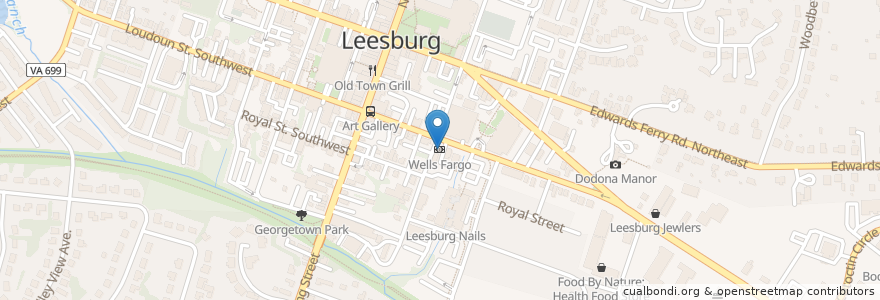 Mapa de ubicacion de Wells Fargo en Stati Uniti D'America, Virginia, Loudoun County, Leesburg.