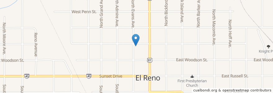 Mapa de ubicacion de El Reno Fire Department en アメリカ合衆国, オクラホマ州, Canadian County, El Reno.
