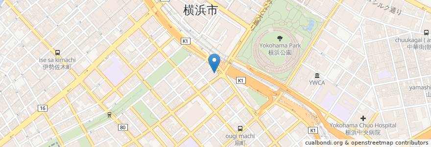 Mapa de ubicacion de モスバーガー en اليابان, كاناغاوا, 横浜市, 中区.