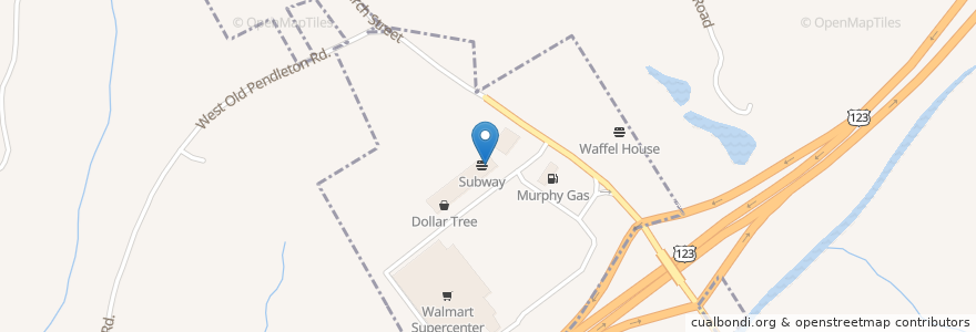 Mapa de ubicacion de Subway en United States, South Carolina, Pickens County, Central.