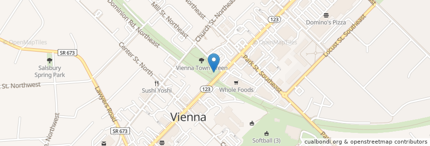 Mapa de ubicacion de Vienna Memorial Fountain en アメリカ合衆国, バージニア州, Fairfax County, Vienna.