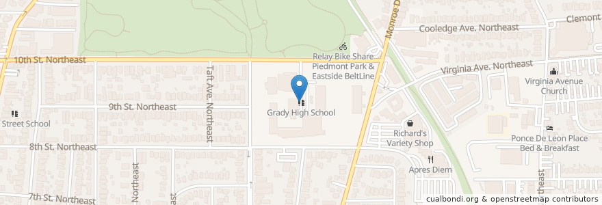 Mapa de ubicacion de Grady High School en Estados Unidos Da América, Geórgia, Fulton County, Atlanta.