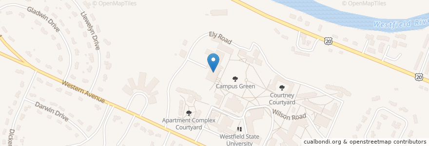 Mapa de ubicacion de Ely Library en Estados Unidos Da América, Massachusetts, Hampden County, Westfield.