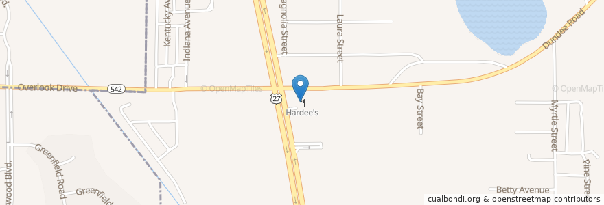 Mapa de ubicacion de Hardee's en 美利坚合众国/美利堅合眾國, 佛罗里达州/佛羅里達州, Polk County, Dundee.