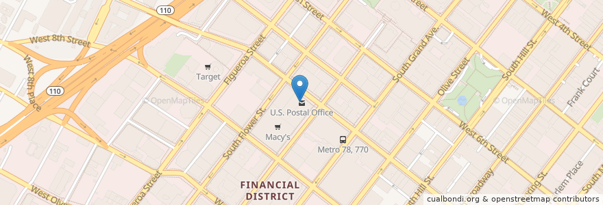 Mapa de ubicacion de United States Post Office en Amerika Birleşik Devletleri, Kaliforniya, Los Angeles County, Los Angeles.