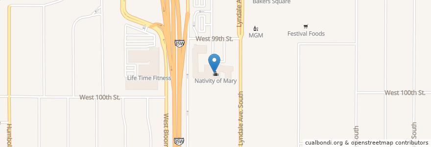 Mapa de ubicacion de Nativity of Mary en Amerika Syarikat, Minnesota, Hennepin County, Bloomington.