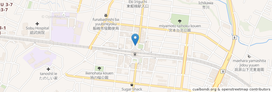 Mapa de ubicacion de 東船橋駅 (Higashi Funabashi Station) en Jepun, 千葉県, 船橋市.