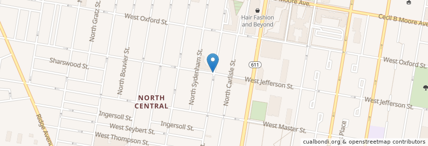Mapa de ubicacion de 15th & Jefferson: Elmira Jeffries Hall en Amerika Syarikat, Pennsylvania, Philadelphia County, Philadelphia.