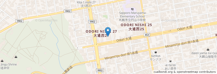Mapa de ubicacion de 円山バスターミナル en Japonya, 北海道, 石狩振興局, 札幌市, 中央区.