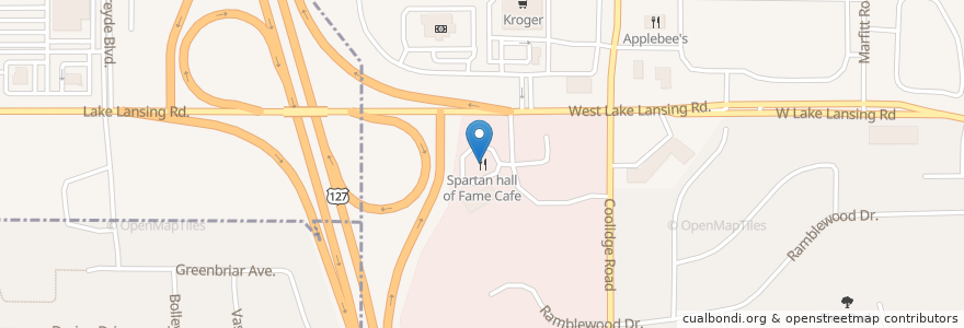 Mapa de ubicacion de Spartan hall of Fame Cafe en United States, Michigan, Ingham County, East Lansing.