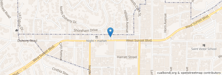 Mapa de ubicacion de The Roxy Theatre en 미국, 캘리포니아주, Los Angeles County, 로스앤젤레스, West Hollywood.