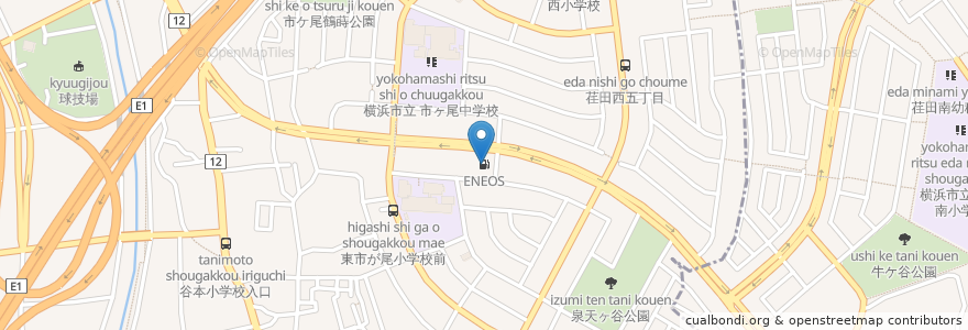Mapa de ubicacion de エネオス en 日本, 神奈川県, 横浜市, 都筑区, 青葉区.