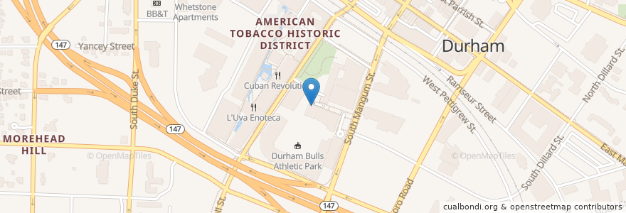 Mapa de ubicacion de Tobacco Road Sports Cafe en Amerika Birleşik Devletleri, Kuzey Karolina, Durham County, Durham.