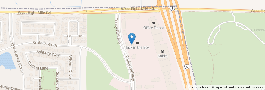 Mapa de ubicacion de Jack in the Box en Estados Unidos Da América, Califórnia, San Joaquin County, Stockton.