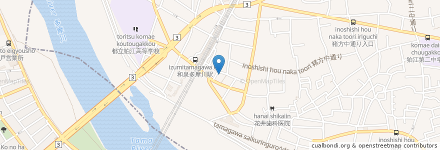 Mapa de ubicacion de クスリのナカヤマ薬局 en Japan, Präfektur Kanagawa, Tokio, 川崎市, 狛江市, 多摩区.